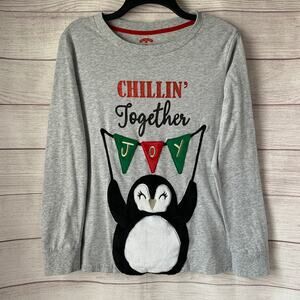 Holiday Time Penguin Gray Long Sleeve Shirt Size Large (12-14)